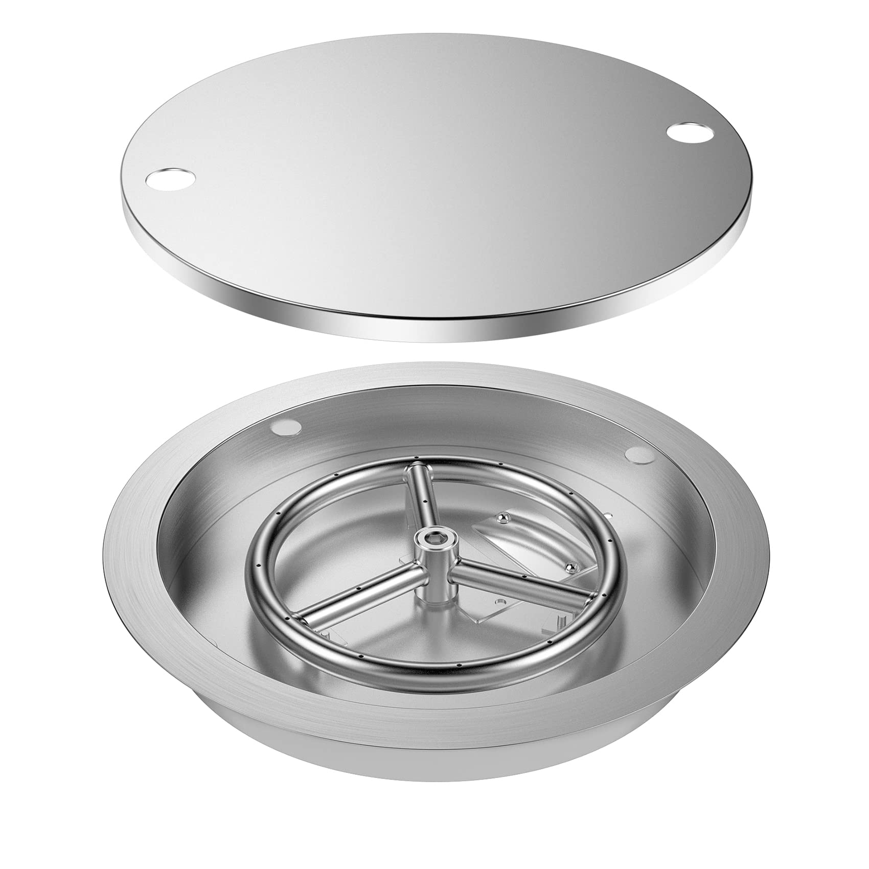 Skyflame 13 Inch Round Stainless Steel Drop In Fire Pit Pan Fire Bowl With Burner Ring And Protective Cover