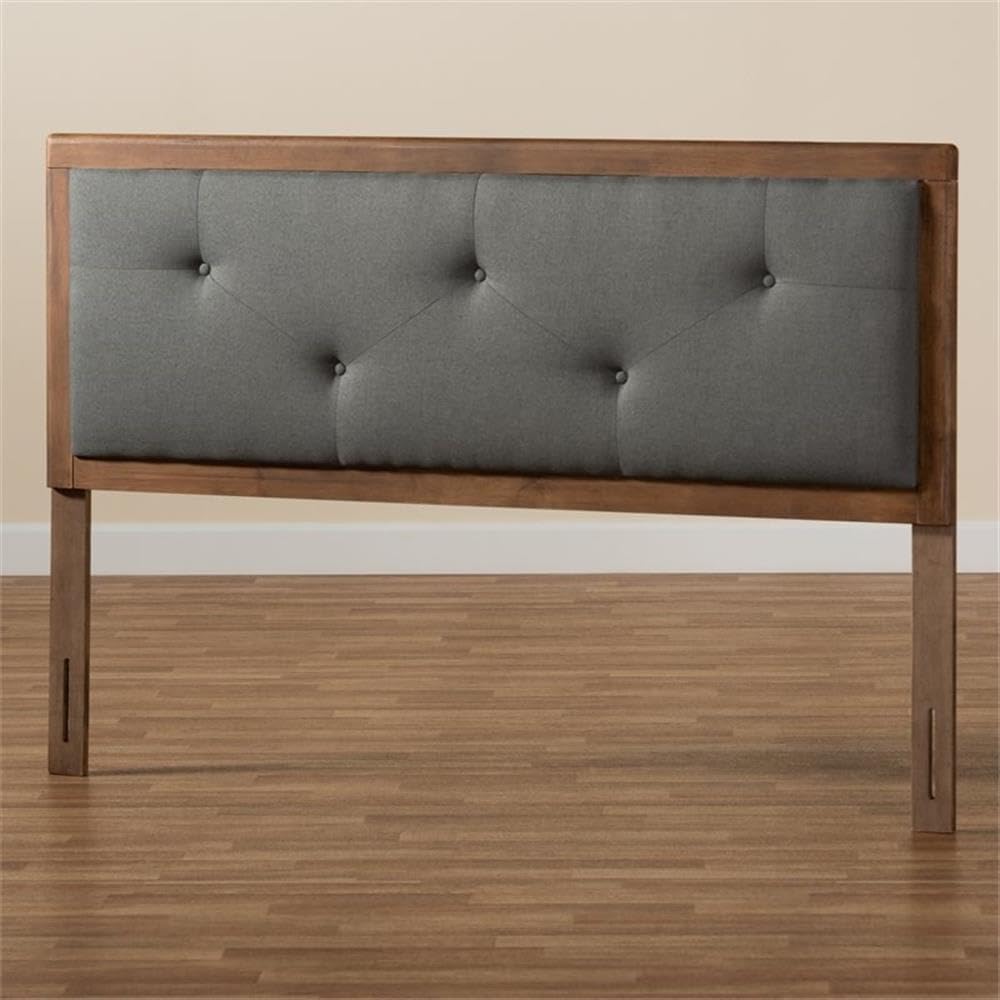Baxton Studio Abner Modern and Contemporary Transitional Dark Grey Fabric Upholstered and Walnut Brown Finished Wood King Size Headboard