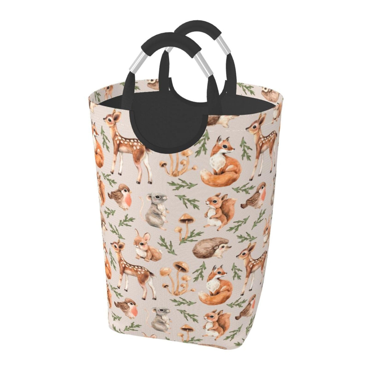 LIBIFALL Forest Animals Large Laundry Basket Cute Deer Fox Laundry Hamper Bag Collapsible Laundry Baskets Clothes Hamper with Ha