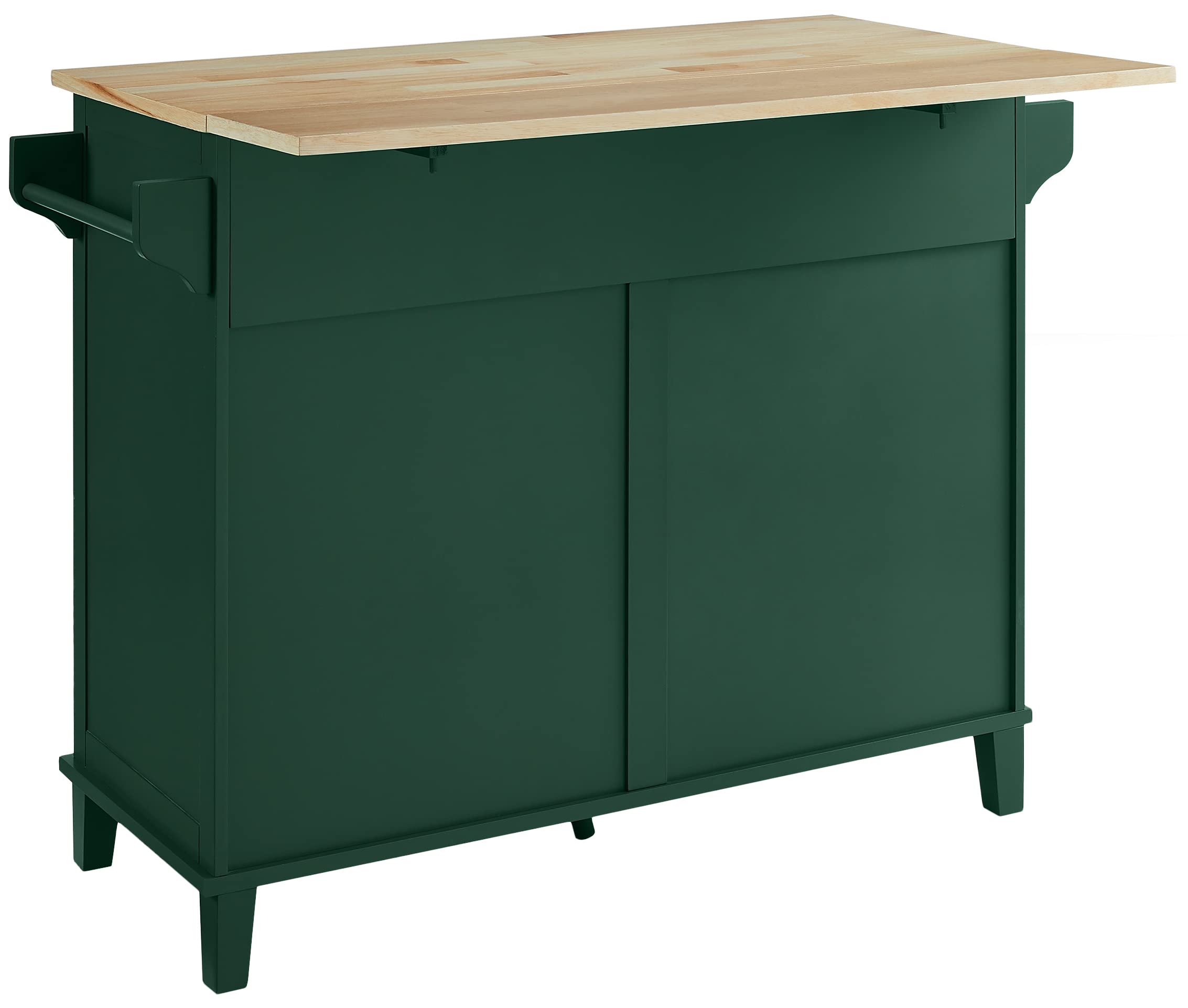 Crosley Furniture Cora Drop Leaf Kitchen Island Microwave Stand, Coffee Bar With Storage Drawers And Shelves, Emerald Green