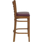 Flash Furniture HERCULES Series Ladder Back Cherry Wood Restaurant Barstool - Burgundy Vinyl Seat