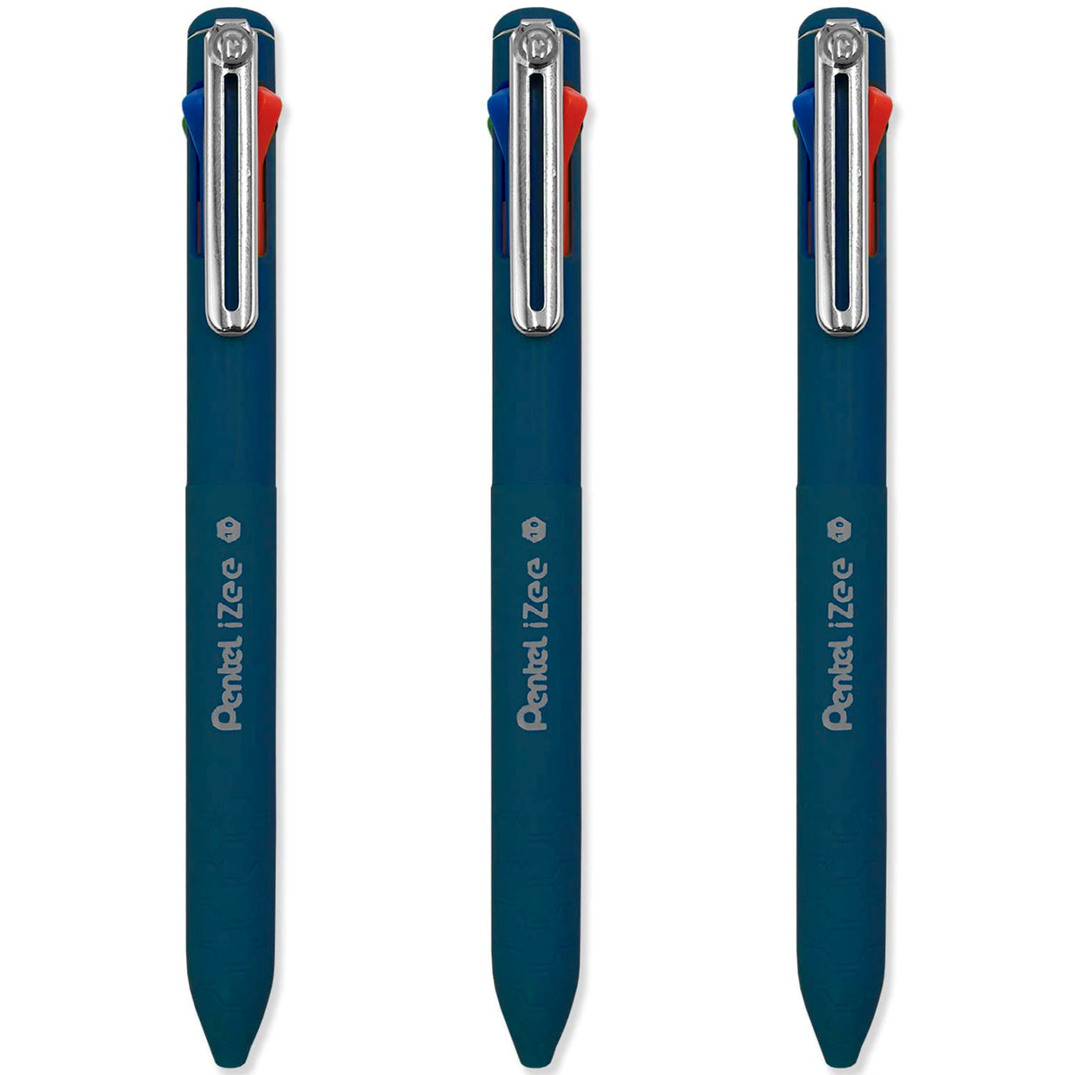 Pentel Writing Izee 4 Colour Pen, Deep Blue, Multi Ink - Black, Blue, Red & Green, Pack Of 3