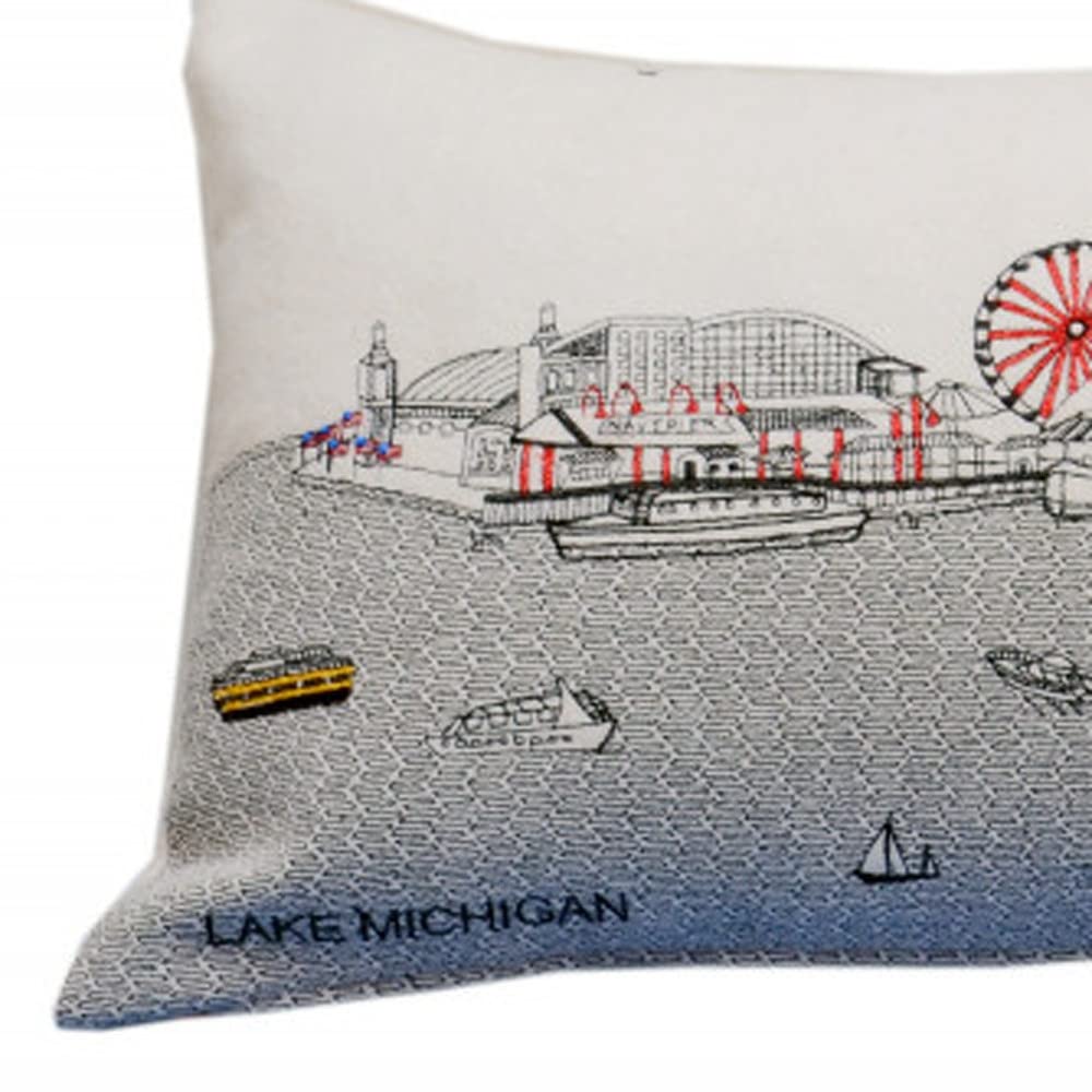 HomeRoots Cream 35' White Chicago Daylight Skyline Lumbar Decorative Pillow
