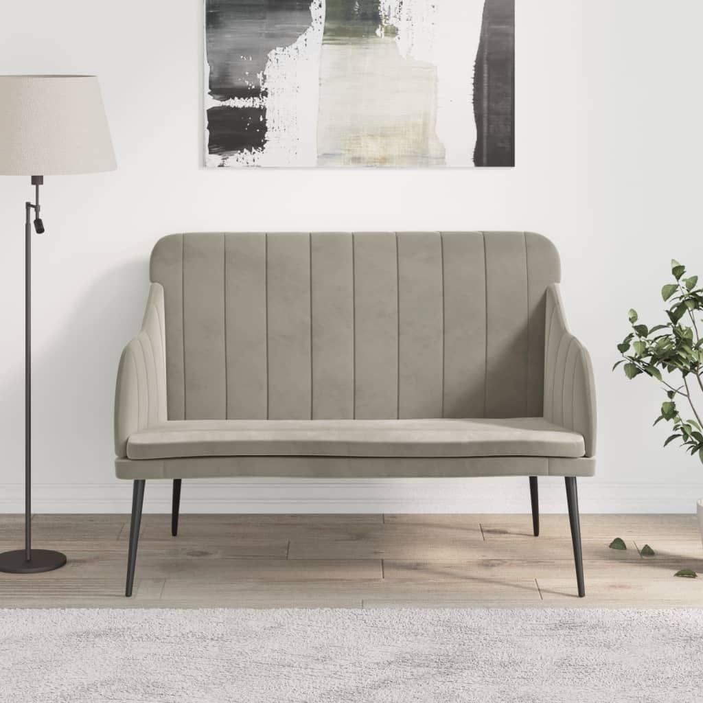 vidaXL Modern Velvet Bench - Light Gray - Perfect for Lounging, Watching TV, Relaxing - Spacious and Comfortable - Made of Resistant Velvet (100% Polyester), Metal, and Plywood