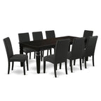 East West Furniture Lgdr9-Blk-24 9 Piece Dining Room Set Includes A Rectangle Kitchen Table With Butterfly Leaf And 8 Black Color Linen Fabric Upholstered Chairs, 42X84 Inch, Black