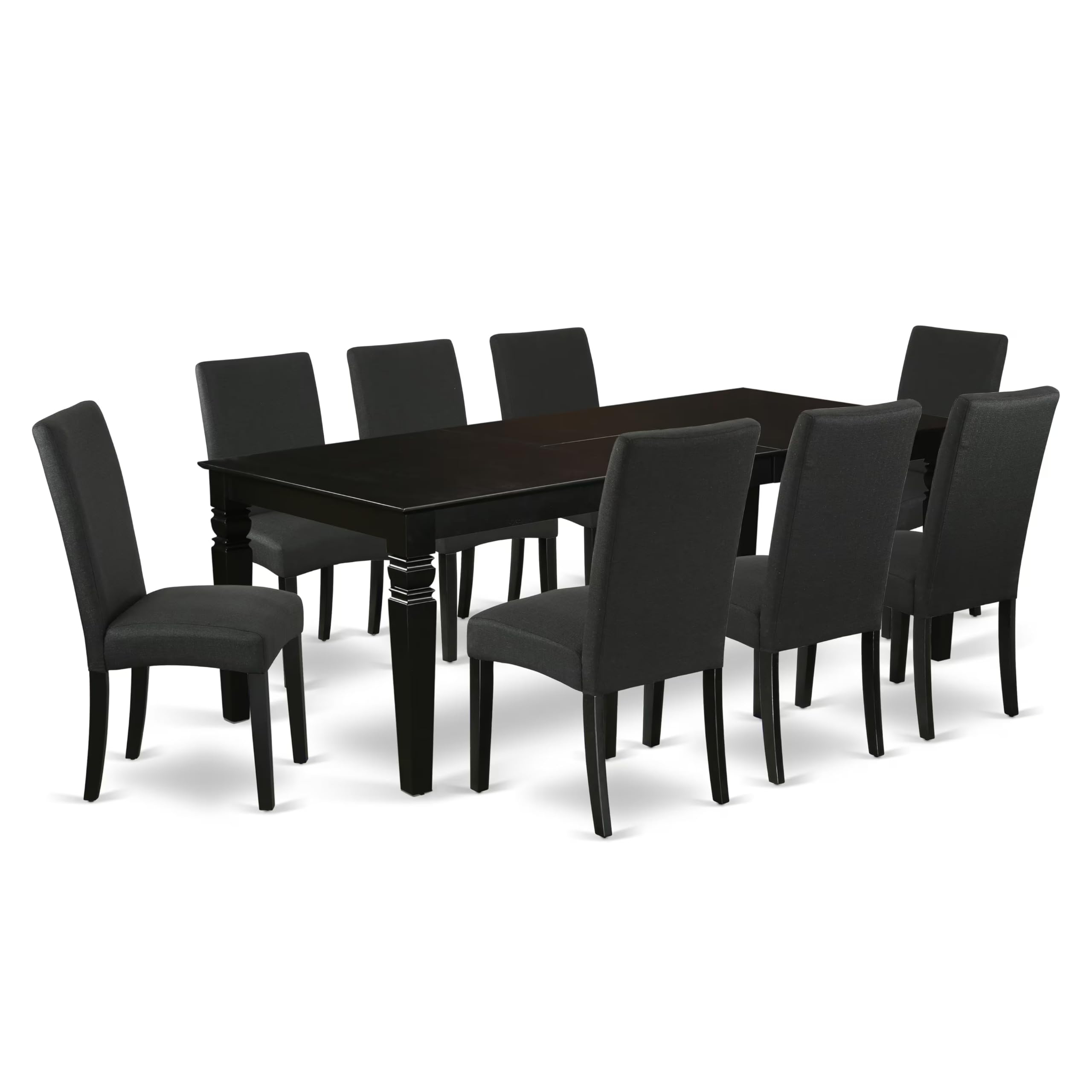 East West Furniture Lgdr9-Blk-24 9 Piece Dining Room Set Includes A Rectangle Kitchen Table With Butterfly Leaf And 8 Black Color Linen Fabric Upholstered Chairs, 42X84 Inch, Black