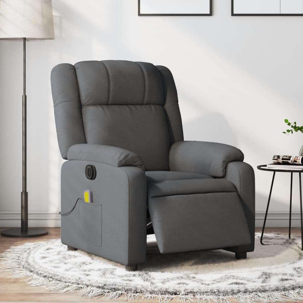 vidaXL Electric Massage Recliner Chair - Dark Gray Fabric-Motorized Adjusting & Vibratory Massager, Plush Arms/Seat, Living Room