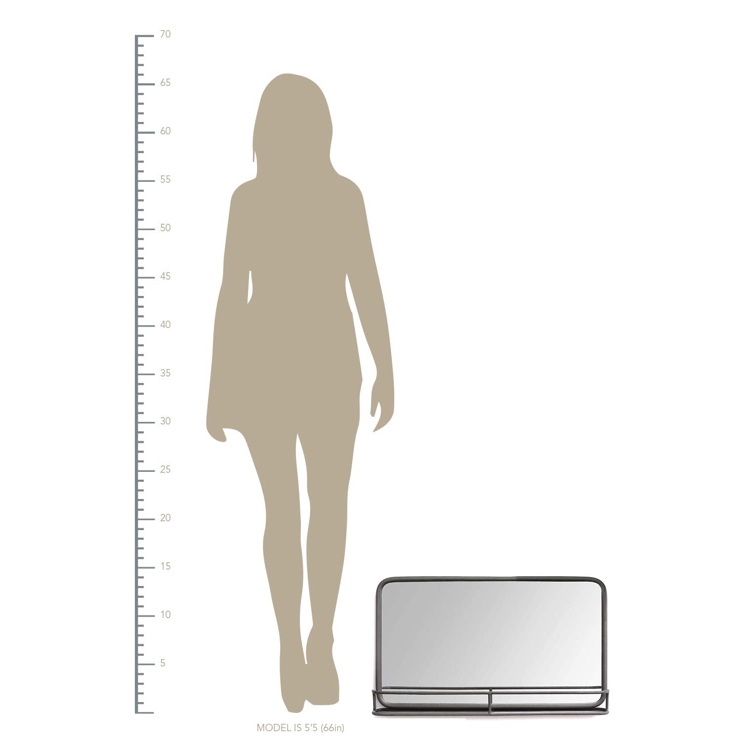 Stratton Home Decor Mason Metal Mirror With Shelf, 24.00 W X 4.00 D X 14.00 H, Gunmetal