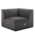 Modway Conjure Modern Channel Tufted Velvet Right Corner Chair in Gray
