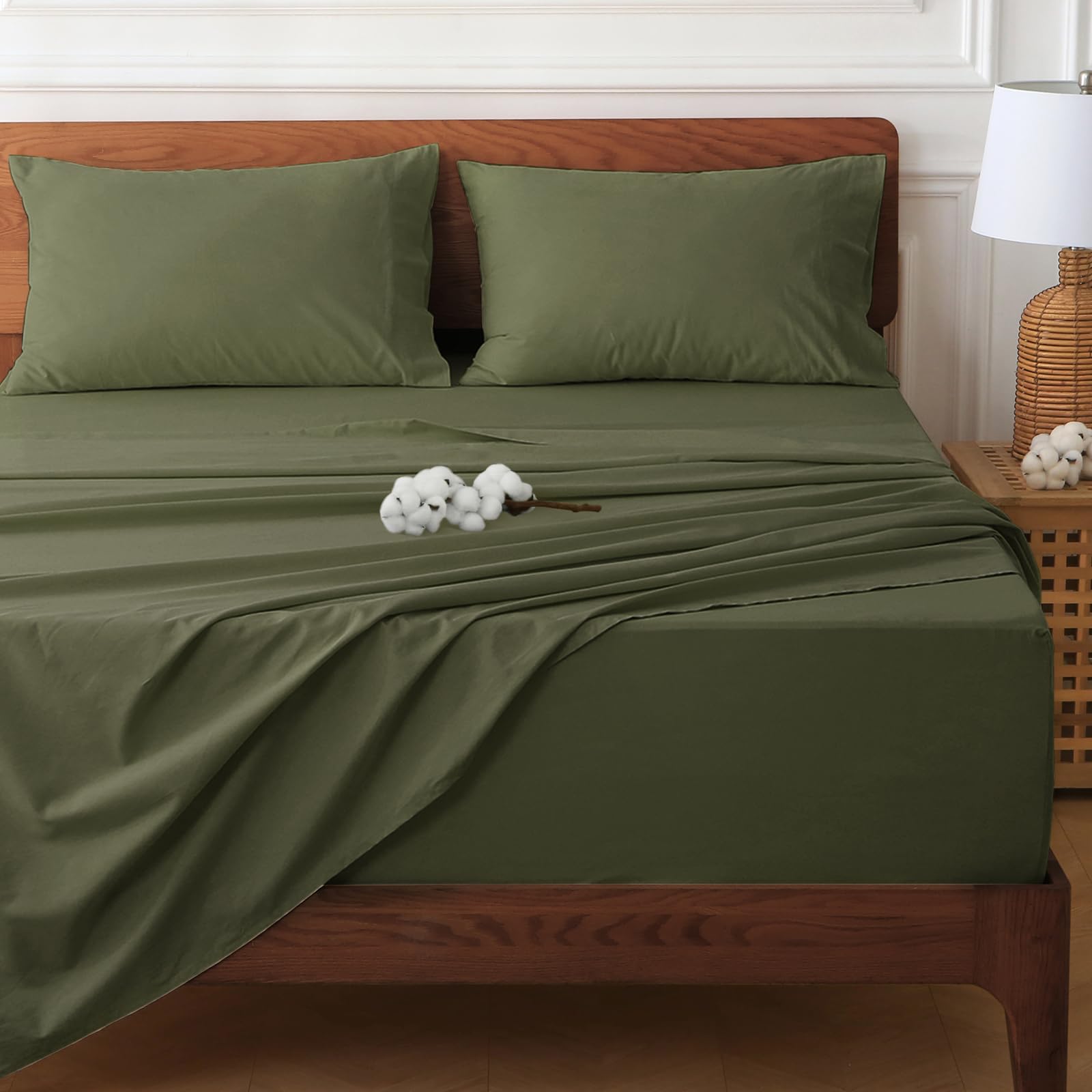 Hyprest Deep Pocket Queen Sheet Sets Fits 18 '-24 ' In Deep Mattress -100% Cotton Queen Sheet Set,Green Hotel Luxury Soft Wrin