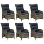 vidaXL Patio Dining Set 7 Piece, Rattan Patio Conversation Set, Outdoor Dining Chair Features Reclining Function, Modern Style, Brown Poly Rattan