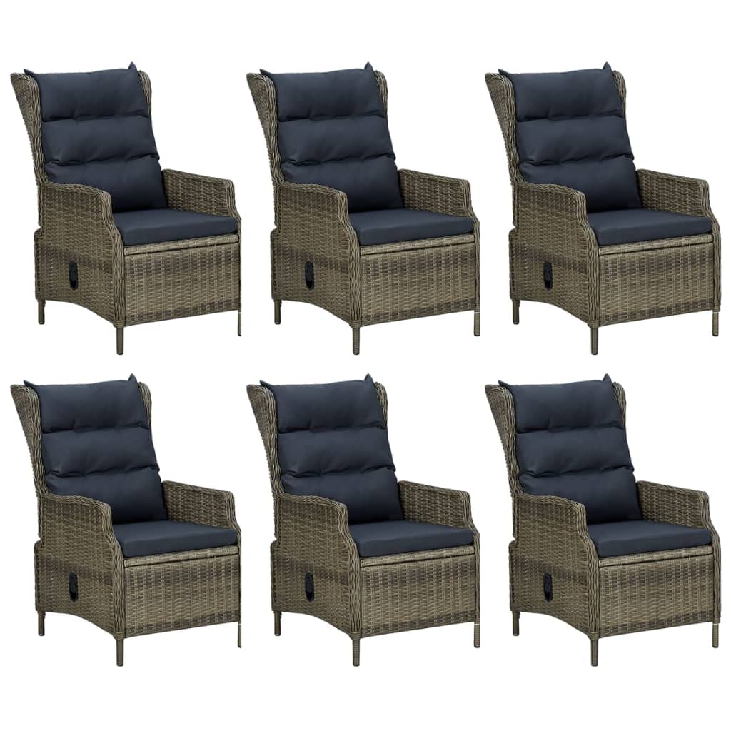 vidaXL Patio Dining Set 7 Piece, Rattan Patio Conversation Set, Outdoor Dining Chair Features Reclining Function, Modern Style, Brown Poly Rattan