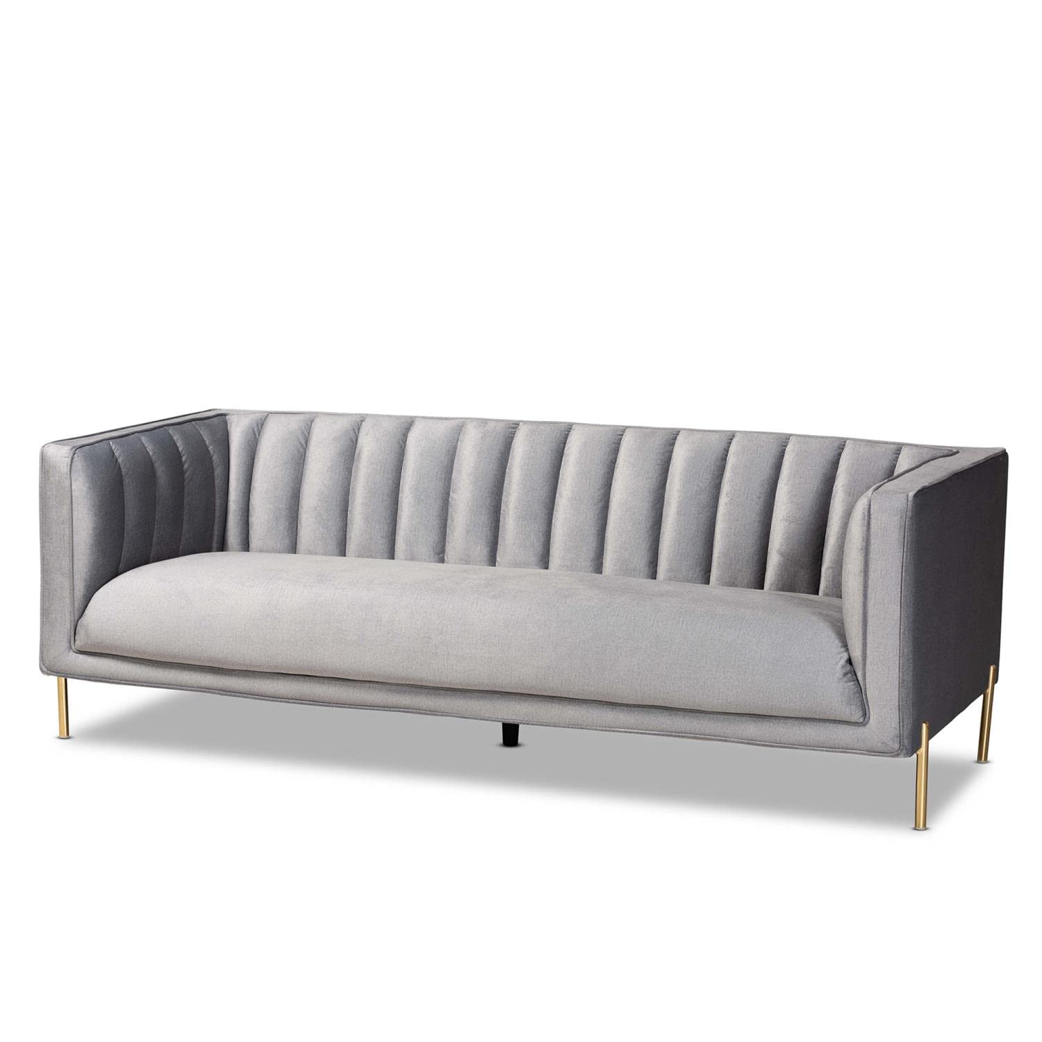 Baxton Studio Maia Glam and Luxe Gray and Gold Finished Metal Sofa