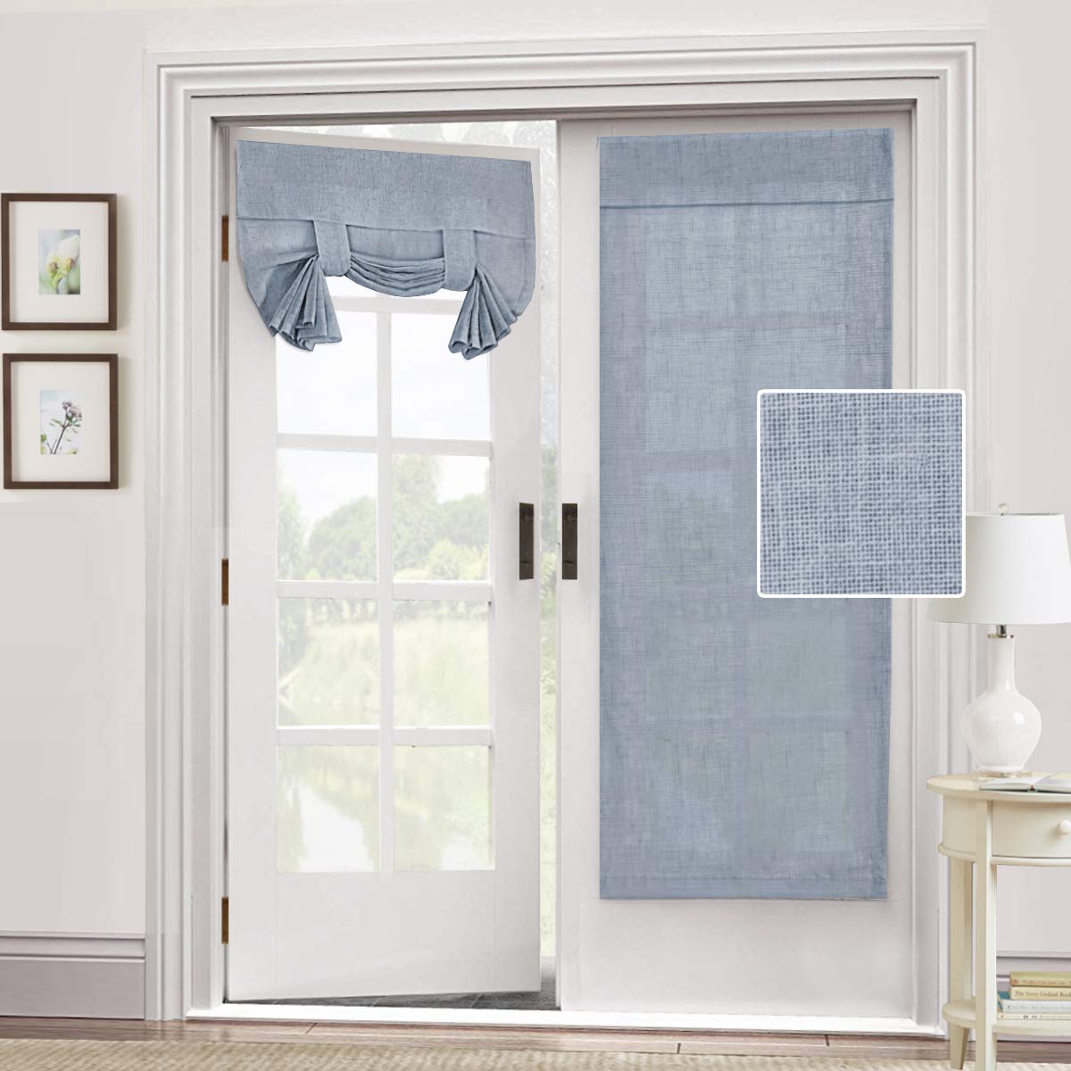 H.Versailtex Natural Linen Blended Window Door Curtain-Privacy French Door Curtain Light Filgtering Tricia For Patio Door Sideli