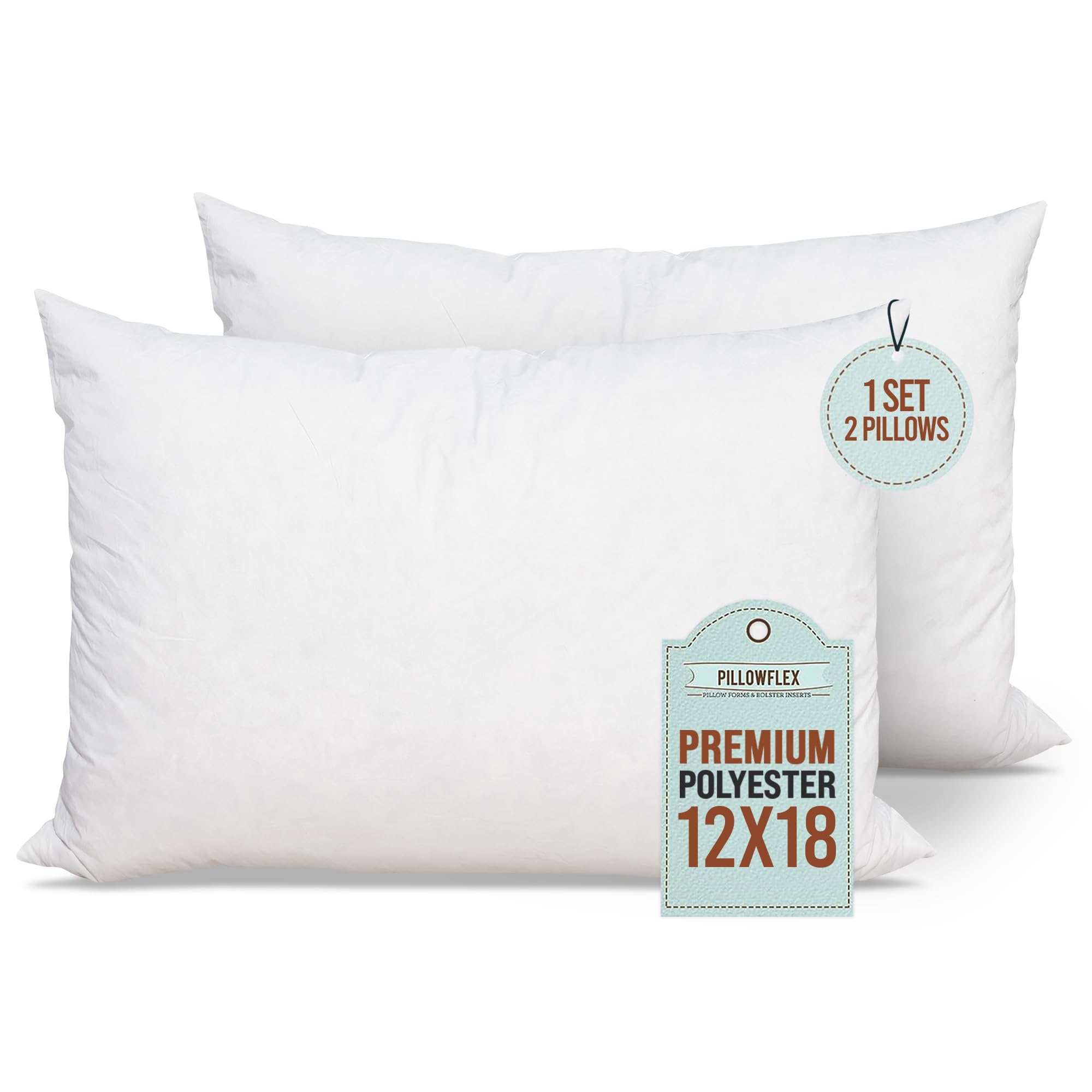 Pillowflex Set of 2 (12x18) Premium Polyester Pillow Inserts - European Rectangle Pillow Forms, Machine Washable, Sham Pillow In