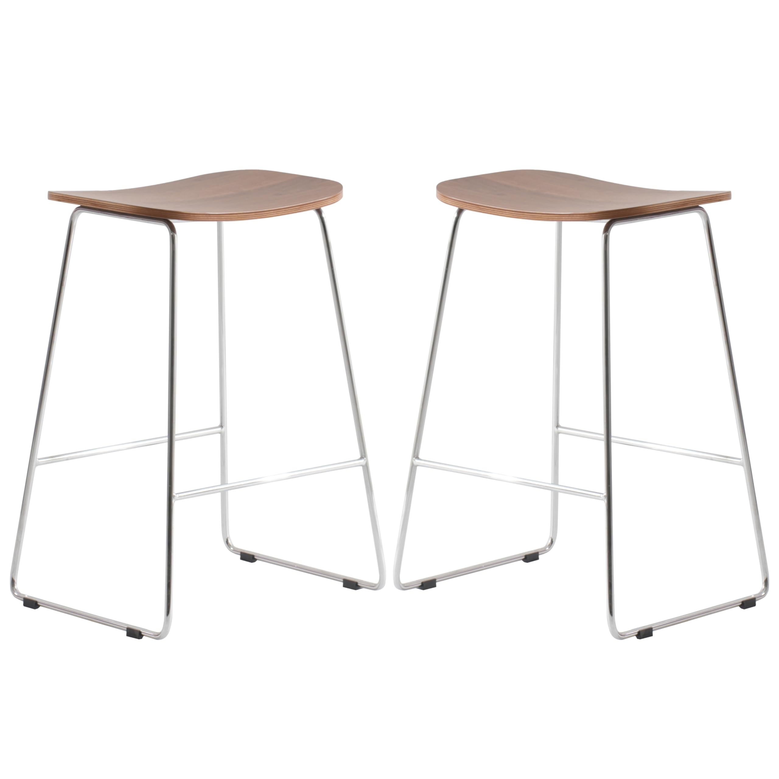 LeisureMod Melrose 26 Modern Wood Counter Stool Kitchen Island Stools with Chrome Base & Footrest Set of 2 (Black)