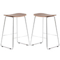 LeisureMod Melrose 26 Modern Wood Counter Stool Kitchen Island Stools with Chrome Base & Footrest Set of 2 (Natural)