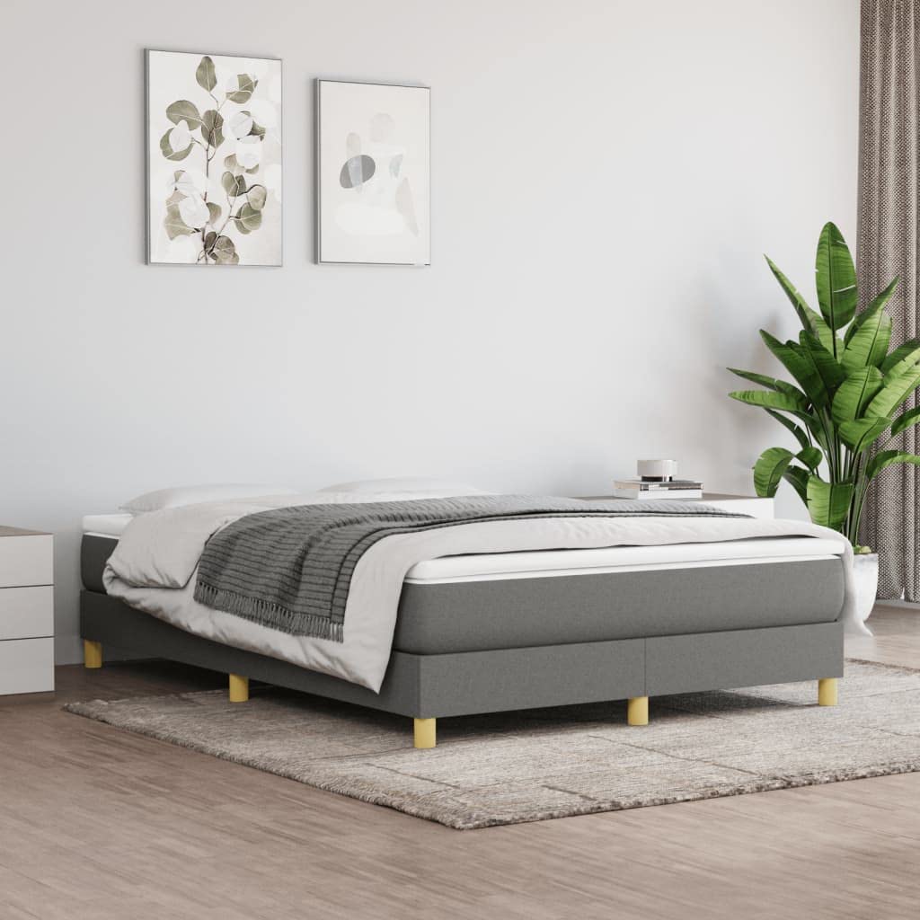 vidaXL Full Fabric Box Spring Bed Frame, Dark Gray, Modern Style, Plywood & Engineered Wood, Ideal for Full Sized Mattress, 53.9 x 74.8 - Enhances Bedroom Comfort & Aesthetics