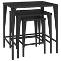 vidaXL Black Poly Rattan Nesting Tables - Weather-Resistant, Easy to Clean, Versatile for Indoor and Outdoor use, with Sturdy Steel Frames