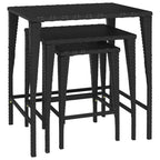 vidaXL Black Poly Rattan Nesting Tables - Weather-Resistant, Easy to Clean, Versatile for Indoor and Outdoor use, with Sturdy Steel Frames