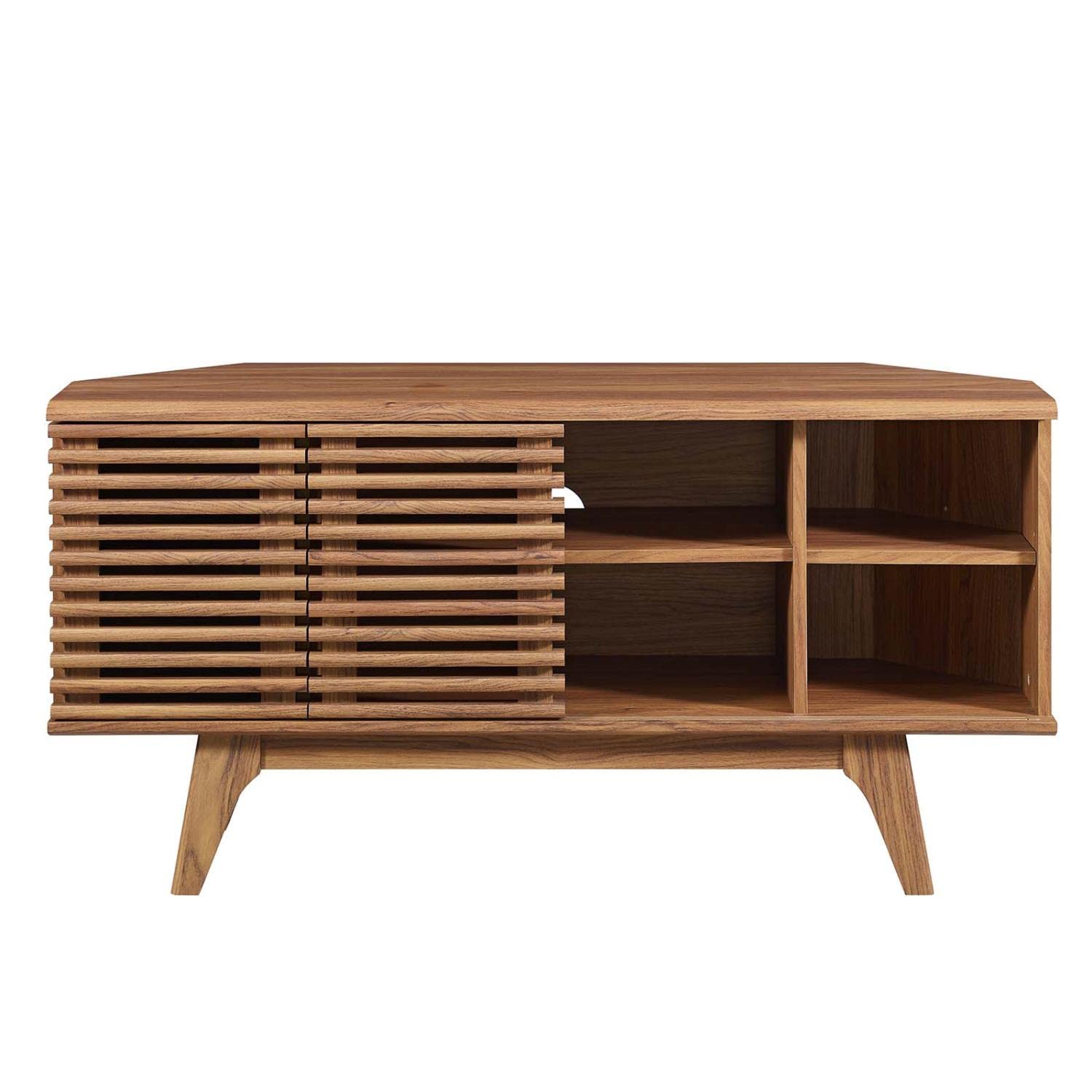 Modway Render Mid-Century Modern Low Profile Corner Media Tv Stand In Wal, 15 X 46 X 23