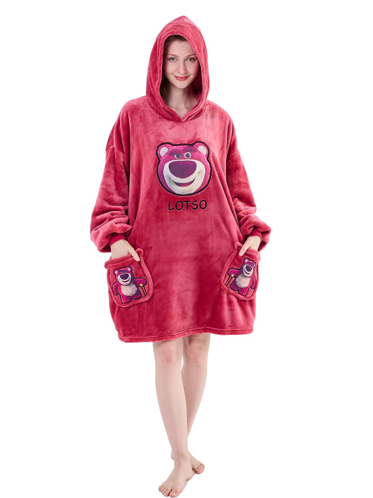 Newcosplay Wearable Blanket Hoodie Plush Cozy Oversized Sweatshirt With Pocket For Adult (Rose Two Pockets, Adult)