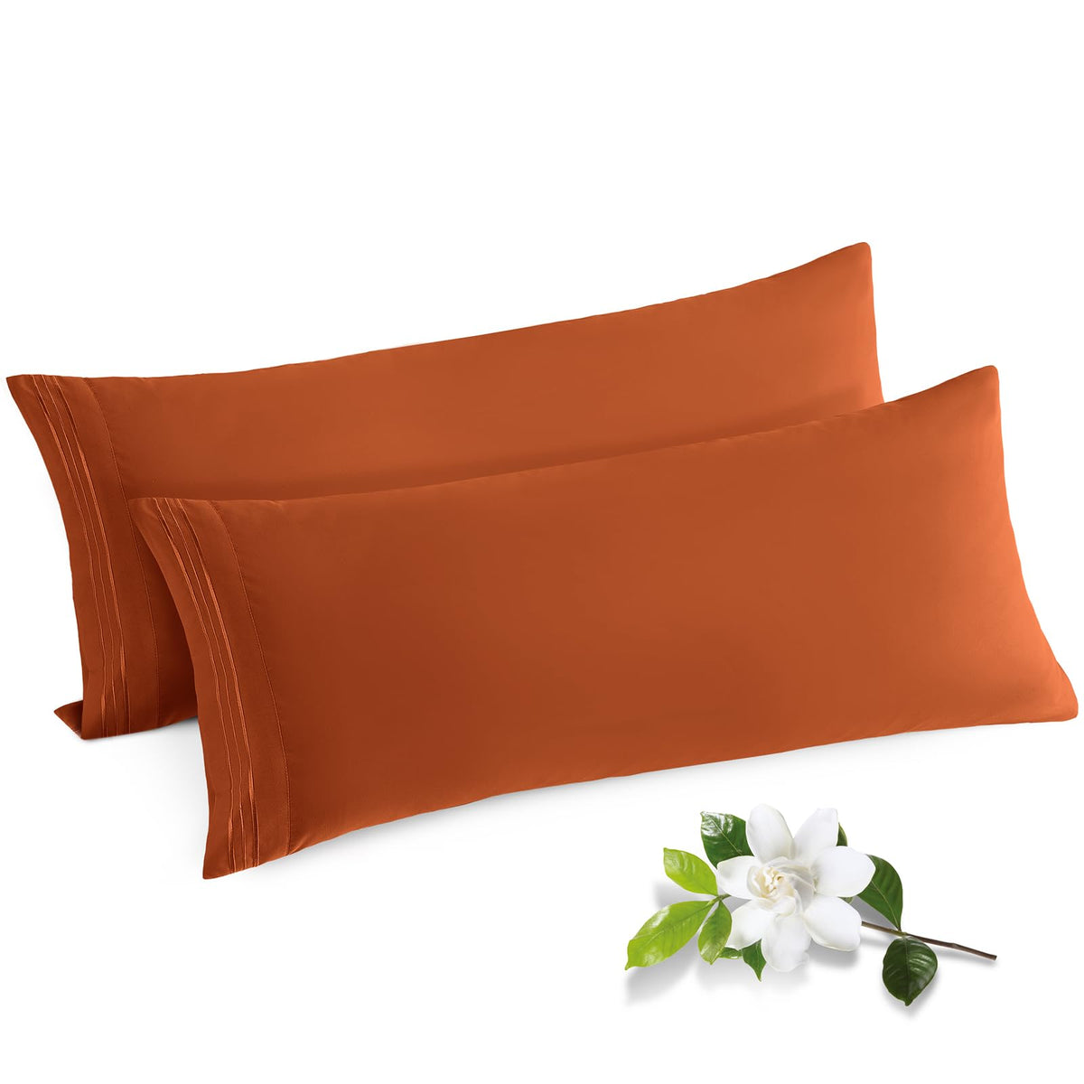 Horbaunal 2 Pack Microfiber Body Pillow Covers Burnt Orange Body Pillow Cases With Envelope Closure, 1800 Thread Count Soft & Sh