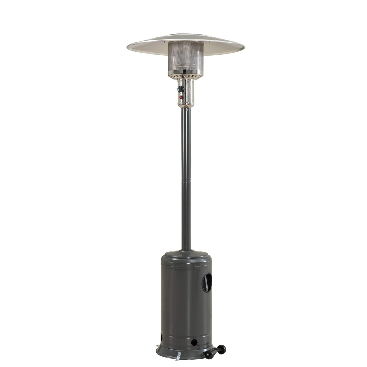 Sunjoy 47,000 Btu Avanti Outdoor Portable Propane Heater For Patio And Garden With Safety Auto Shut Off Valve And Wheels, Gray