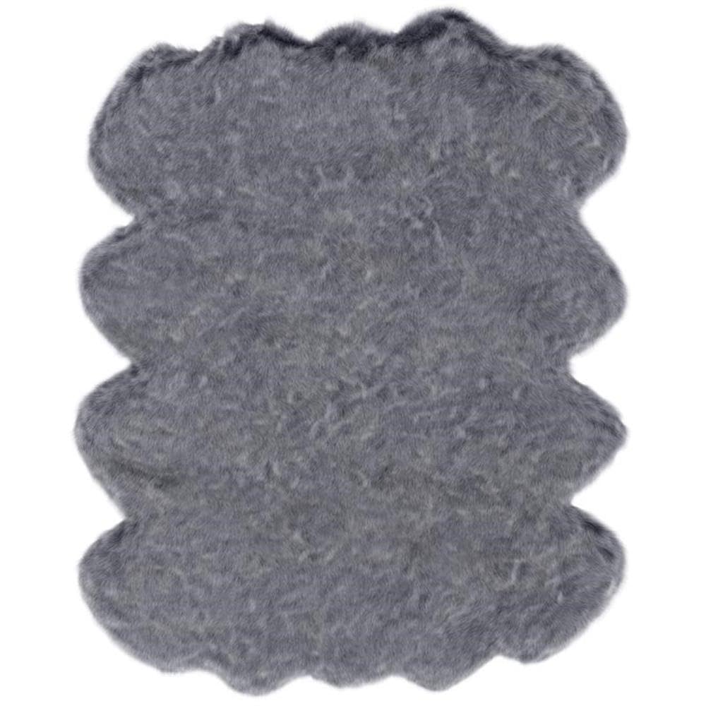 Gloss Black Faux Fur Acrylic And Polyester Area Rug