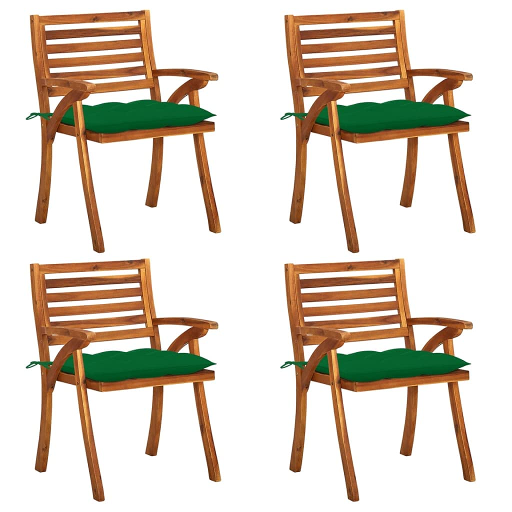 vidaXL 4X Solid Acacia Wood Patio Chairs with Cushions Garden Outdoor Balcony Backyard Terrace Dining Dinner Lounge Seating Home Furniture