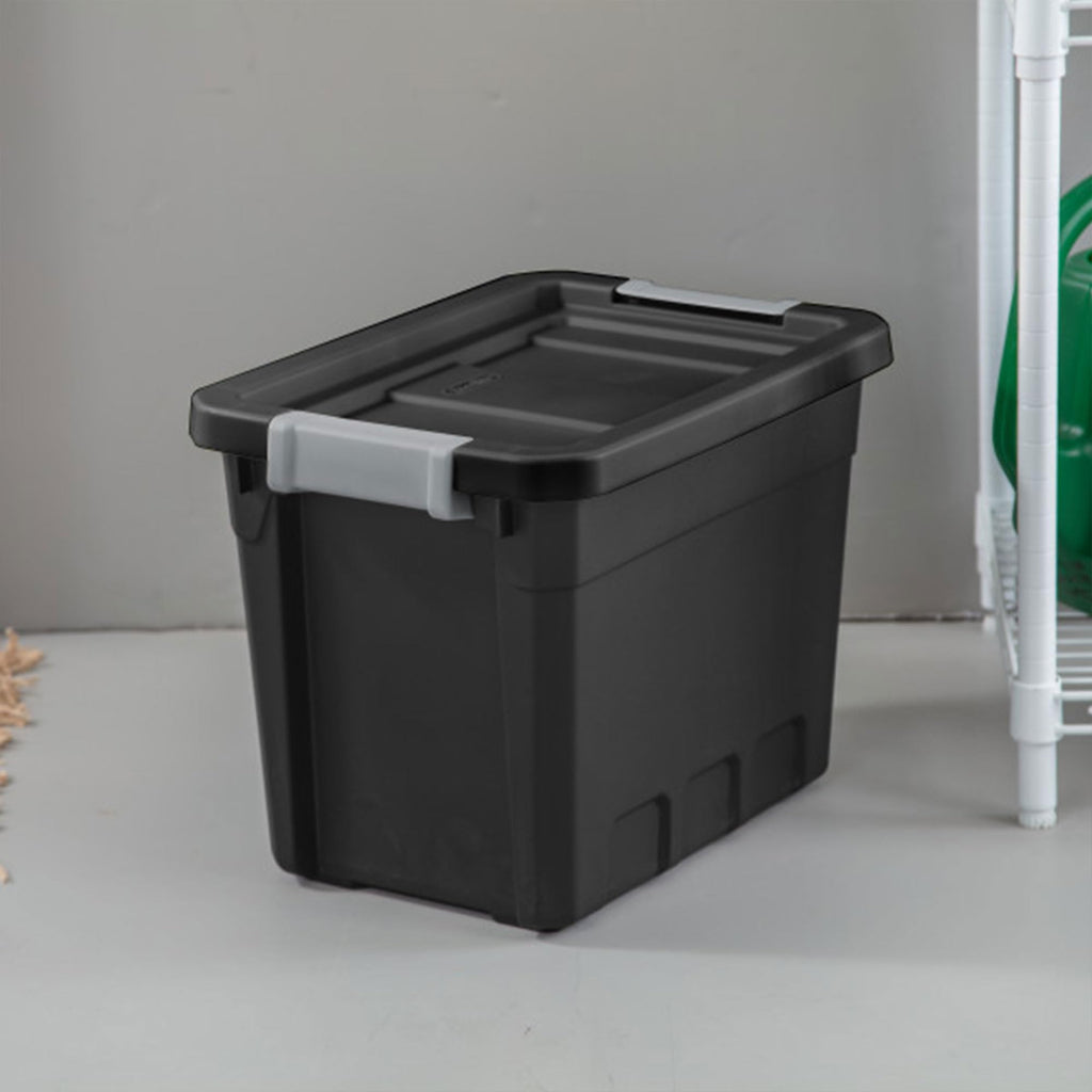 Sterilite 7.5 Gallon Plastic Stacker Tote, Heavy Duty Lidded Storage Bin Container For Stackable Garage And Basement Organizatio