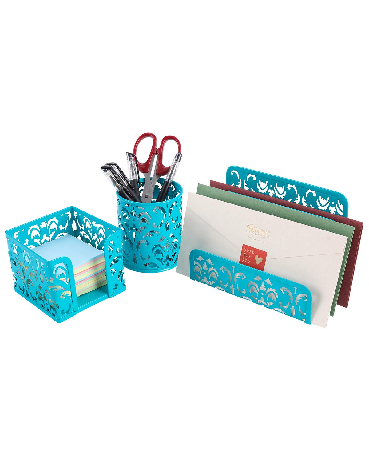 Easypag Cute Office Supplies 3 Piece Desk Organizer And Accessories Set - Letter Sorter, Pen Holder,Sticky Notes Holder,Dark Tea