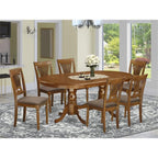 East West Furniture PLAI7-SBR-C 7 Piece Kitchen Table Set Consist of an Oval Dining Table with Butterfly Leaf and 6 Linen Fabric Dining Room Chairs, 42x78 Inch, Saddle Brown