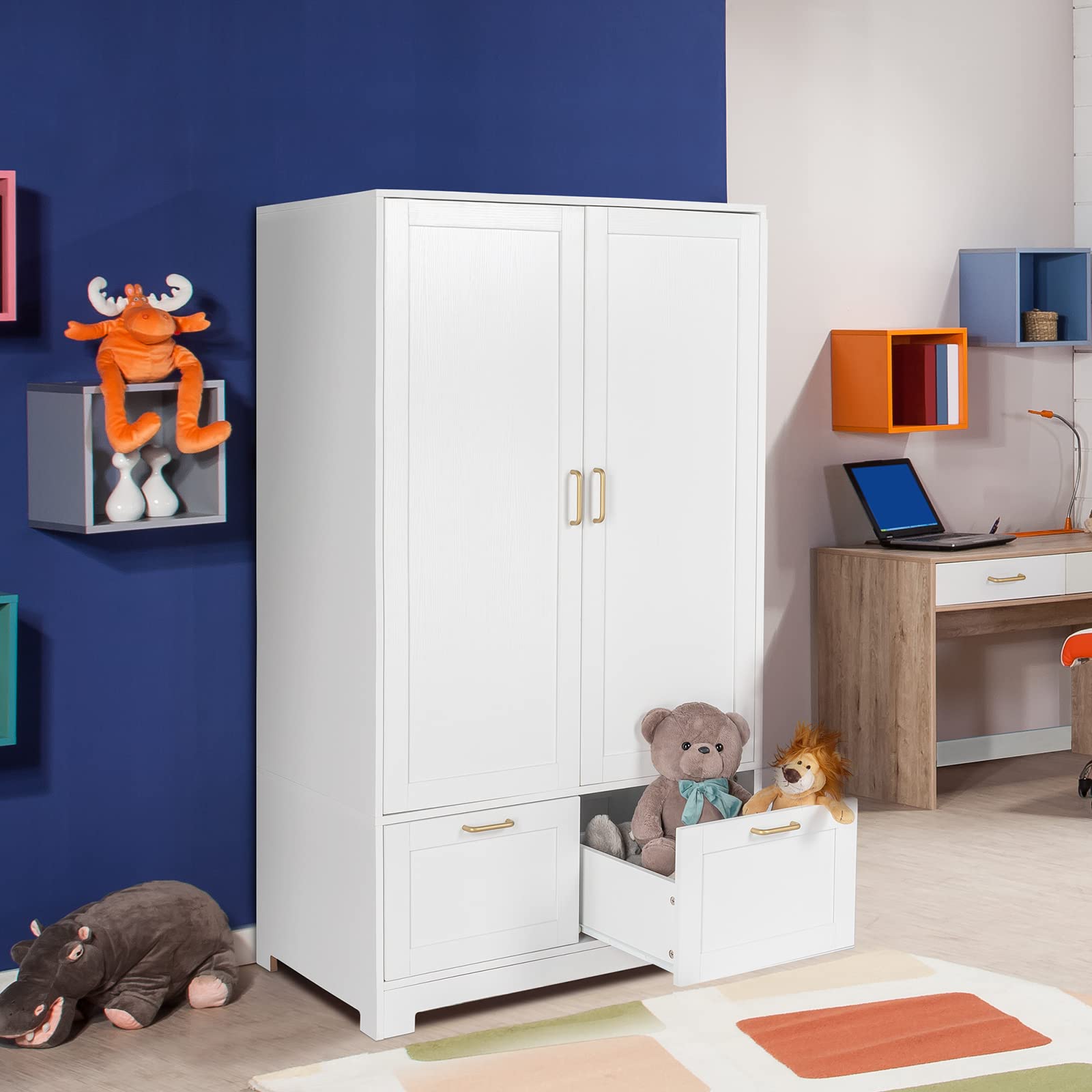 VINGLI Armoire Wardrobe Closet with Doors and Drawers, Wardrobe Cabinet, Armoire with Drawers, White Closet, 35 W x 20 D x 60 H