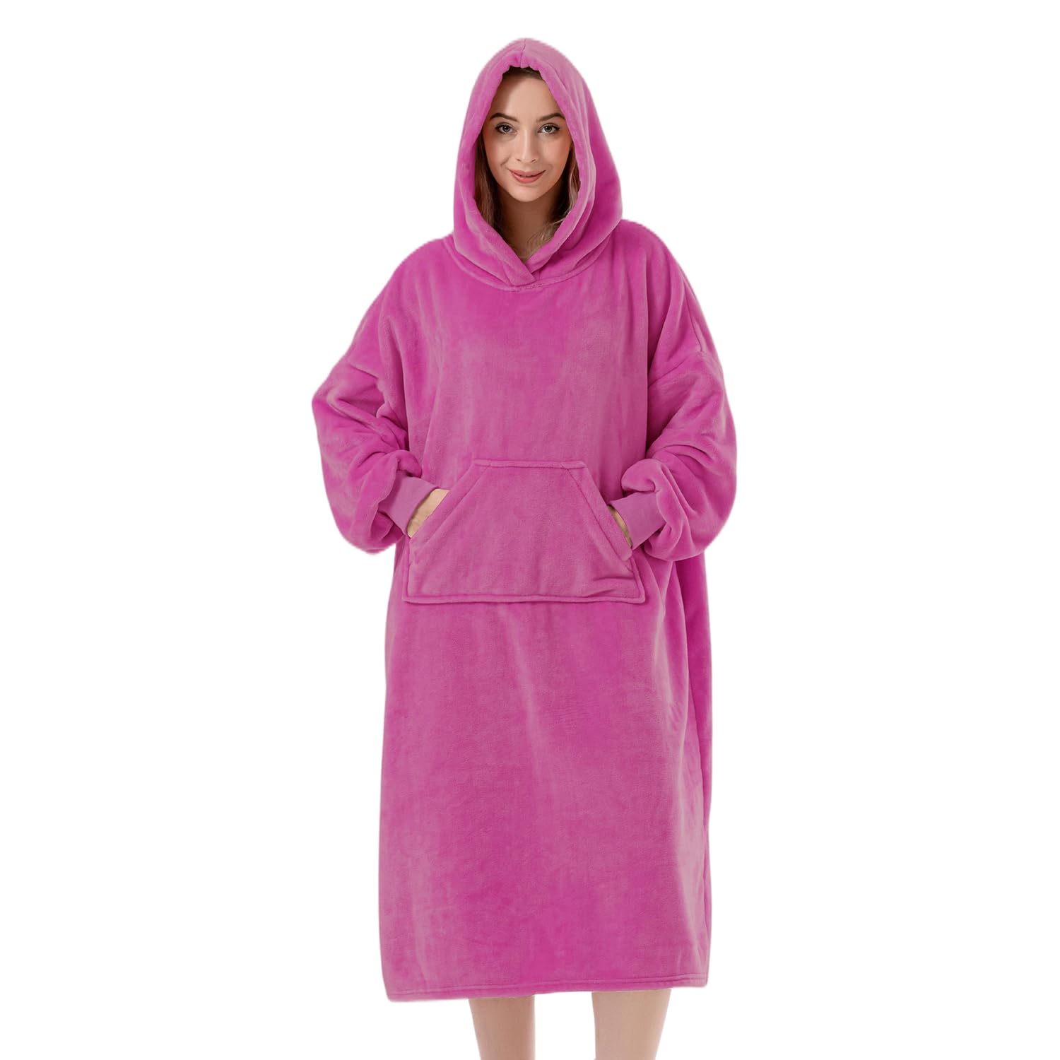 Wearable Blanket Hoodie For Women/Kids/Men, Oversized & Cozy Sherpa Lined Hoodie Sweatshirt Blanket(Coral Violet,Long)
