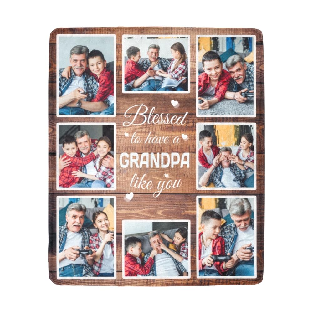 Huglazy Gifts For Grandpa Personalized Custom Customized Blankets With Photos Happy Fathers Day Birthday Gifts With Photos Pictu