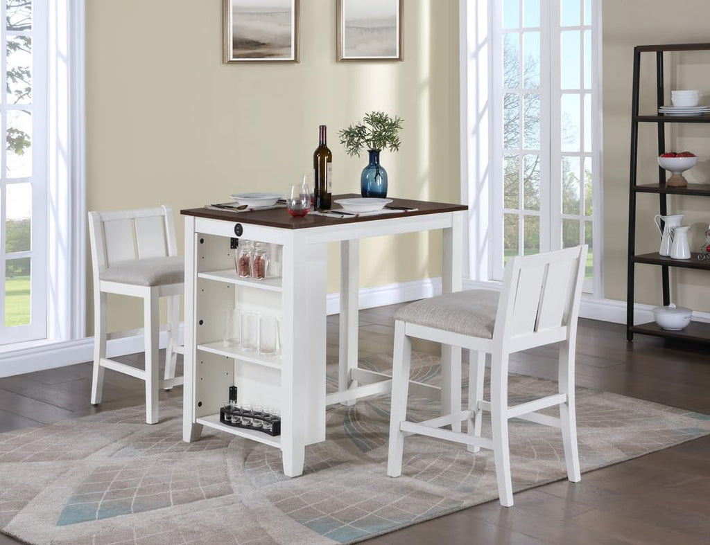 LILOLA LIVING Graham 3-Piece White Finish Small Space Counter Height Dining Table with Shelves and 2 Chairs