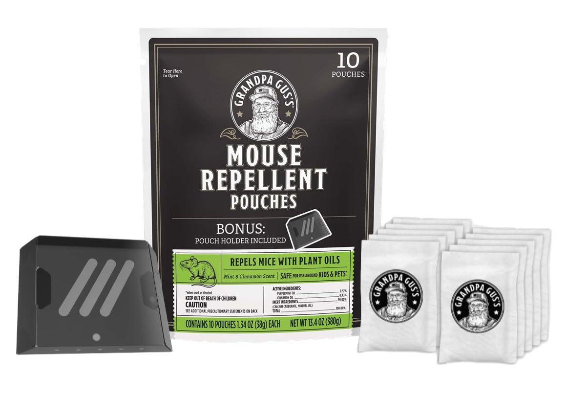 Grandpa Gus'S Extra-Strength Mouse Repellent With Bonus Pouch Holder, Cinnamon/Peppermint Oils Repel Mice From Nesting & Freshen