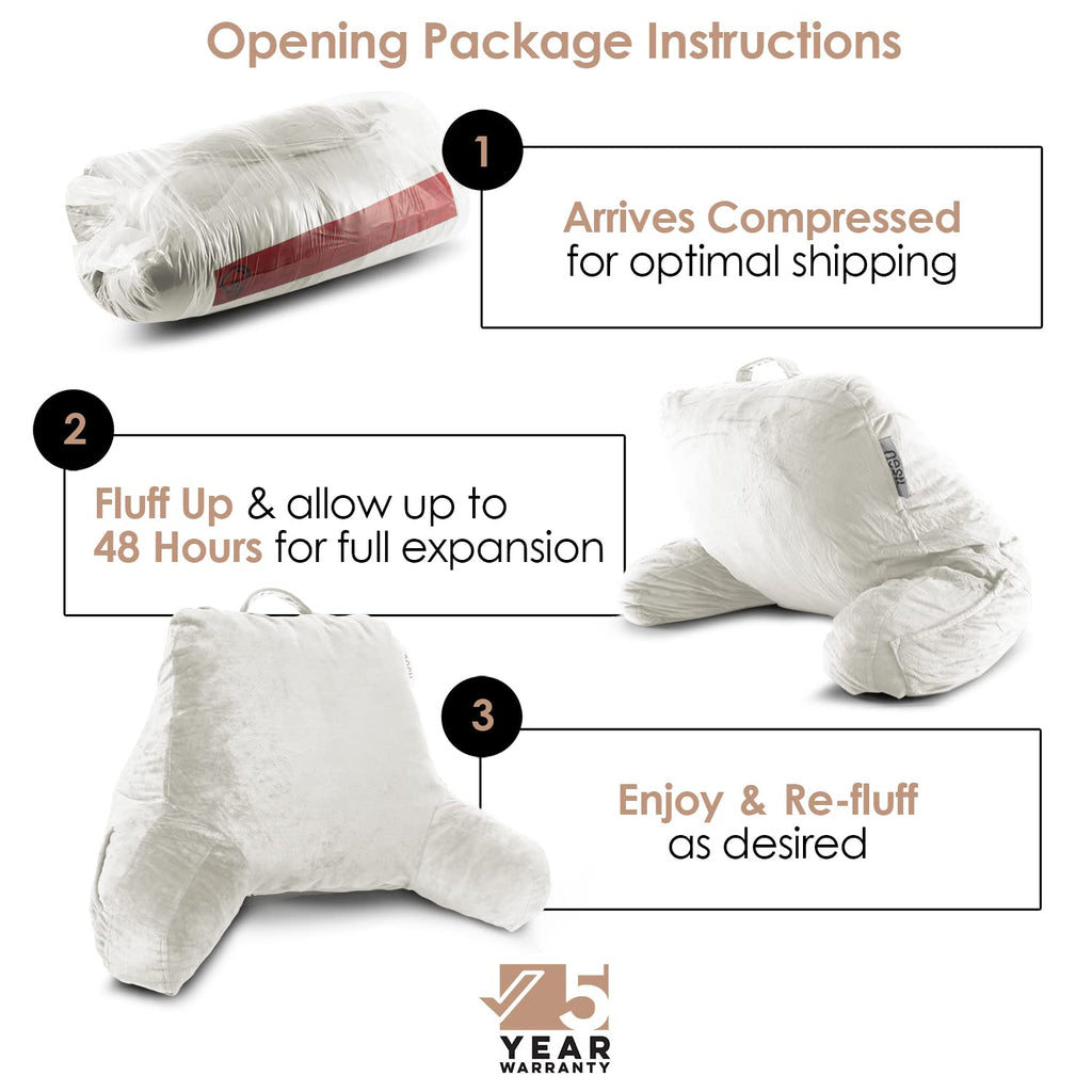 Nestl Reading Pillow Standard Bed Pillow, Back Pillow For Sitting In Bed Shredded Memory Foam Chair Pillow, Reading & Bed Rest Pillows White Back Pillow For Bed, Bed Chair Arm Pillow With Pockets