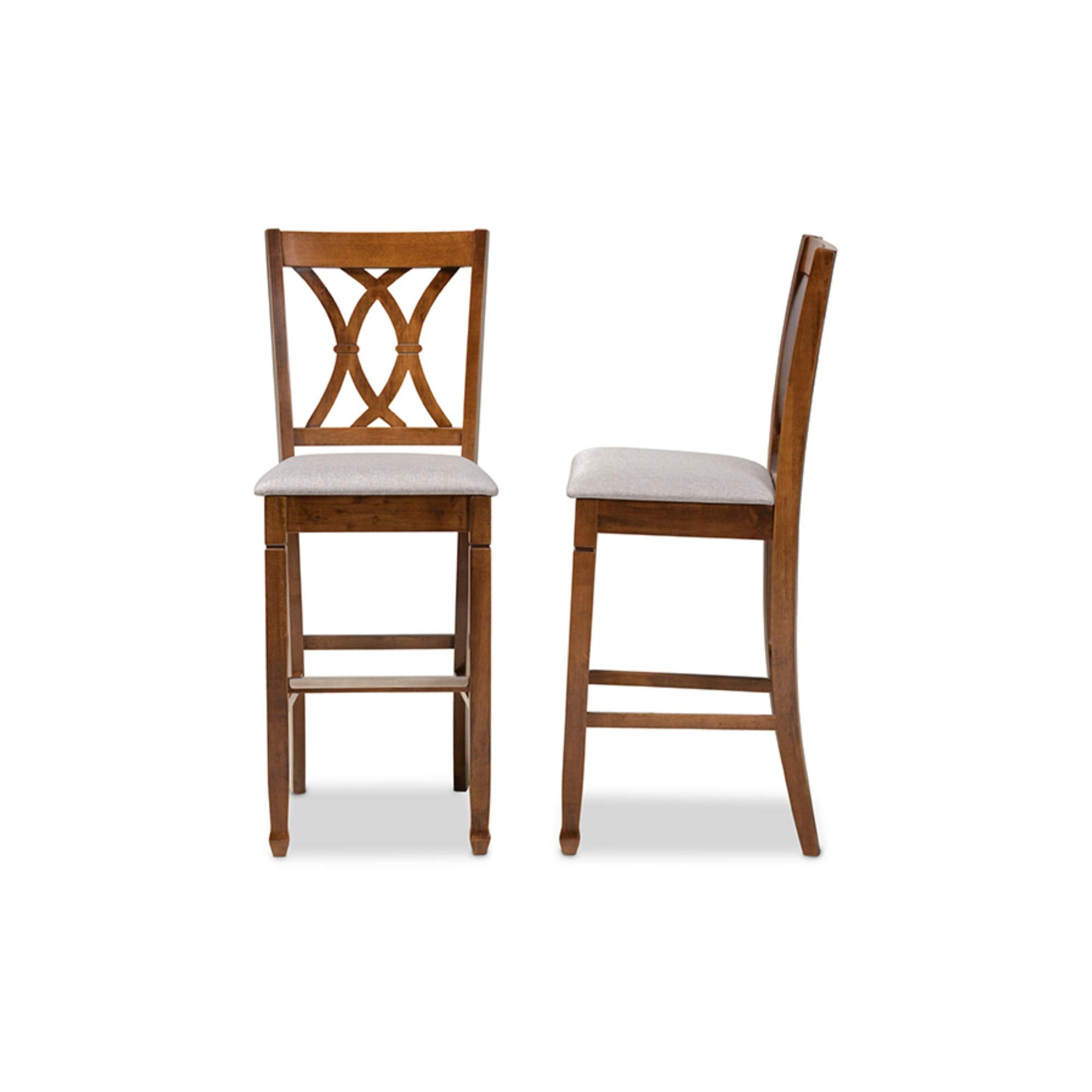 Baxton Studio Calista Modern and Contemporary Grey Fabric Upholstered and Walnut Brown Finished Wood 2-Piece Bar Stool Set