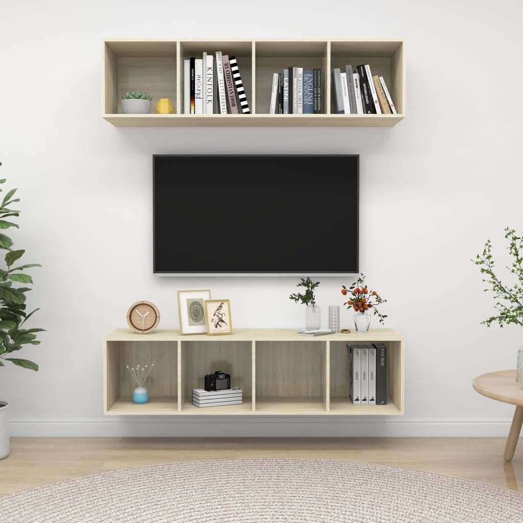 vidaXL Wall-Mounted TV Stands in Sonoma Oak Engineered Wood - Versatile Hanging Arrangement with Ample Storage Compartments for Home Organization