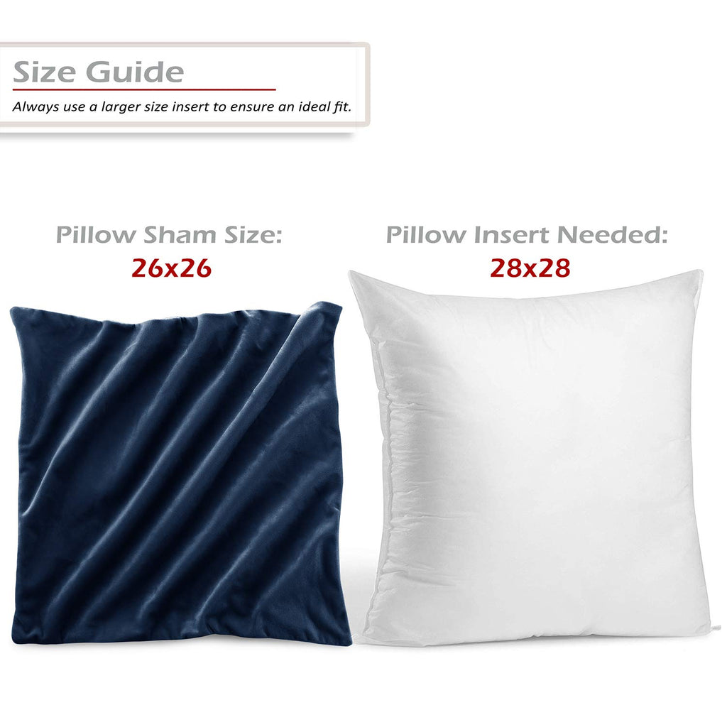 Nestl Throw Euro Pillow Covers, Cozy Velvet Decorative Pillow Covers 26 X 26 Inches, Soft Solid Couch Pillow Case For Sofa, Bed And Car, Set Of 2 - Navy Blue