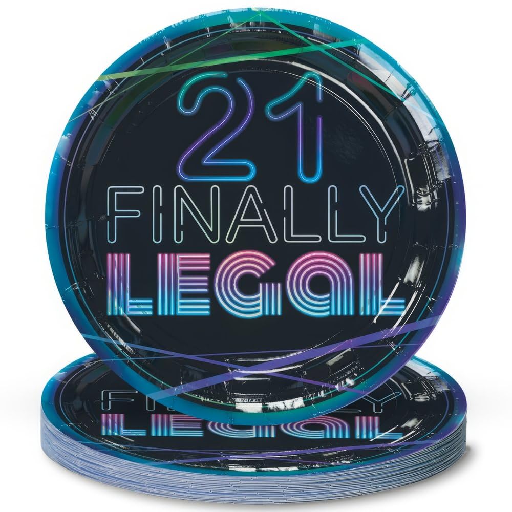 Dazzling Finally 21 Iridescent Paper Plates (Pack of 8) - 9'' - Perfect for Ultimate 21st Birthday Celebrations