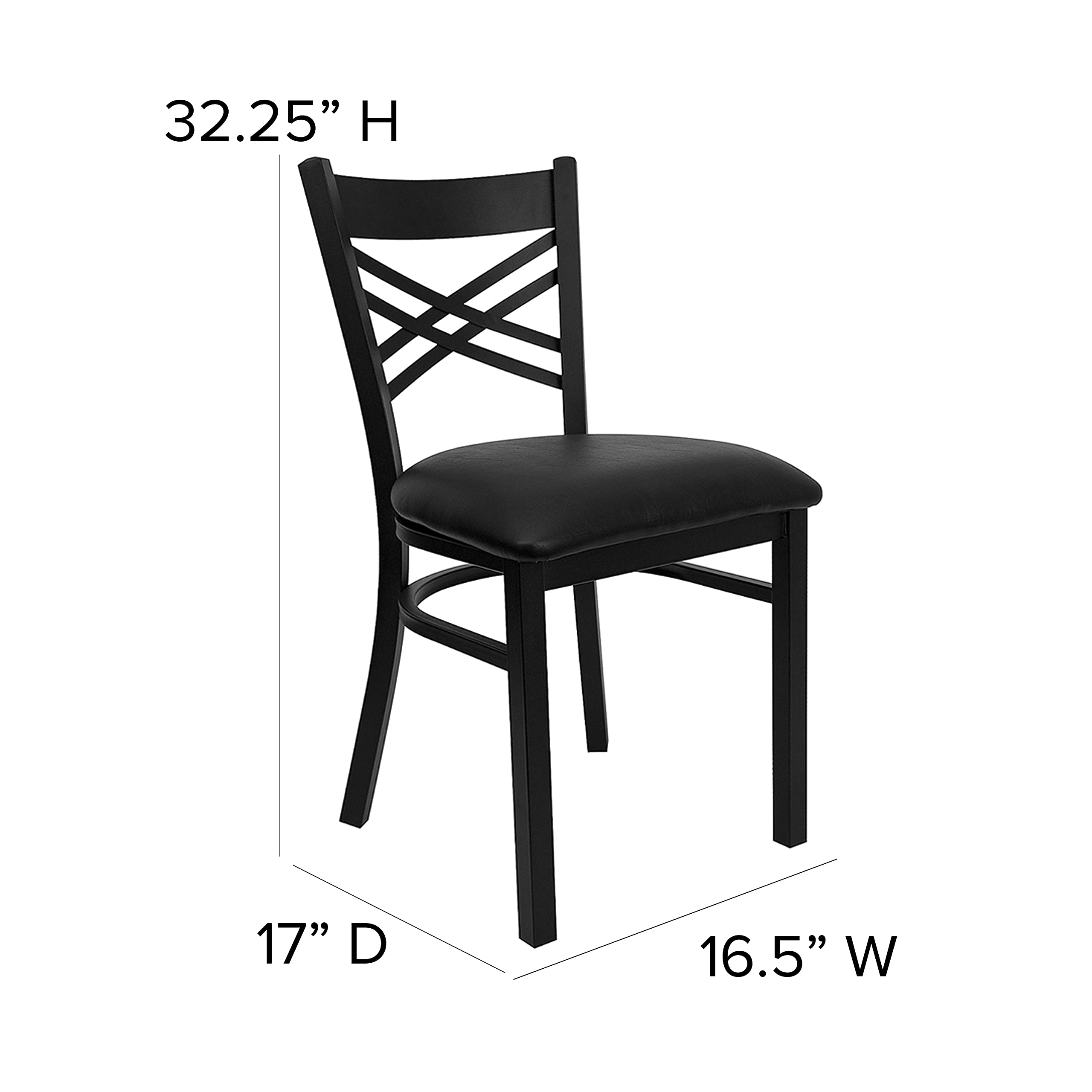 Flash Furniture Hercules Series &quot;X&quot; Back Metal Restaurant Chair, Modern Upholstered Armless Dining Chair For Restaurants And Kitchens, Black
