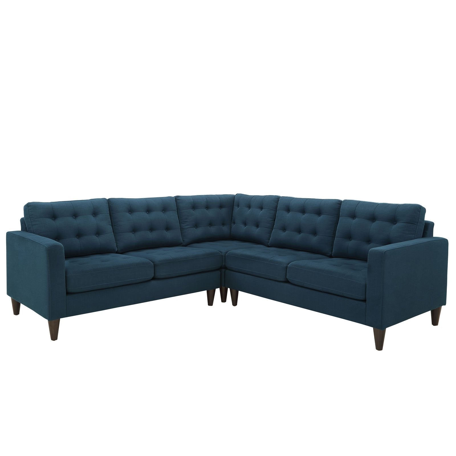 Modway Empress 3 Piece Upholstered Fabric Sectional Sofa Set In Azure