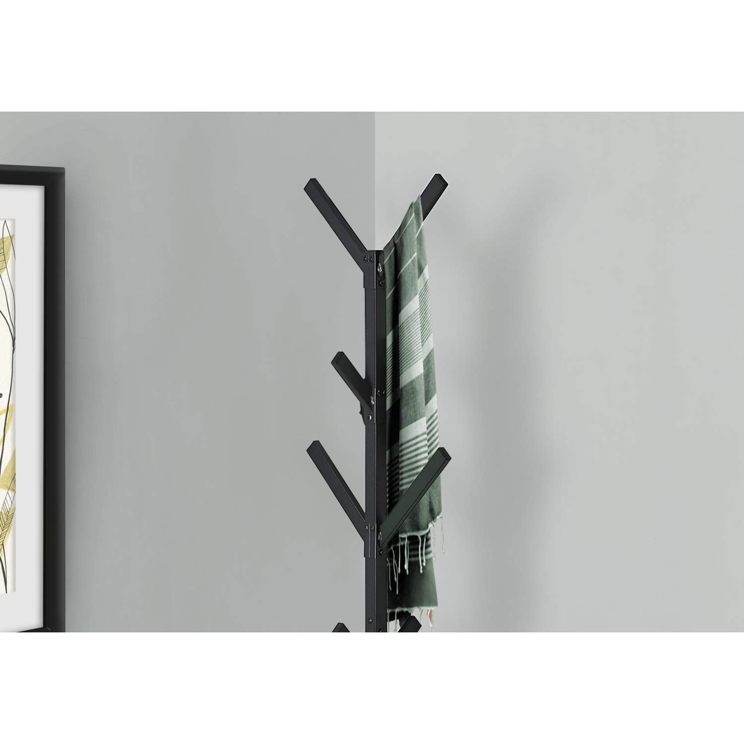 Monarch Specialties I 2057 Coat Rack, Hall Tree, Free Standing, 8 Hooks, Entryway, 70' H, Bedroom, Metal, Black, Contemporary, Modern