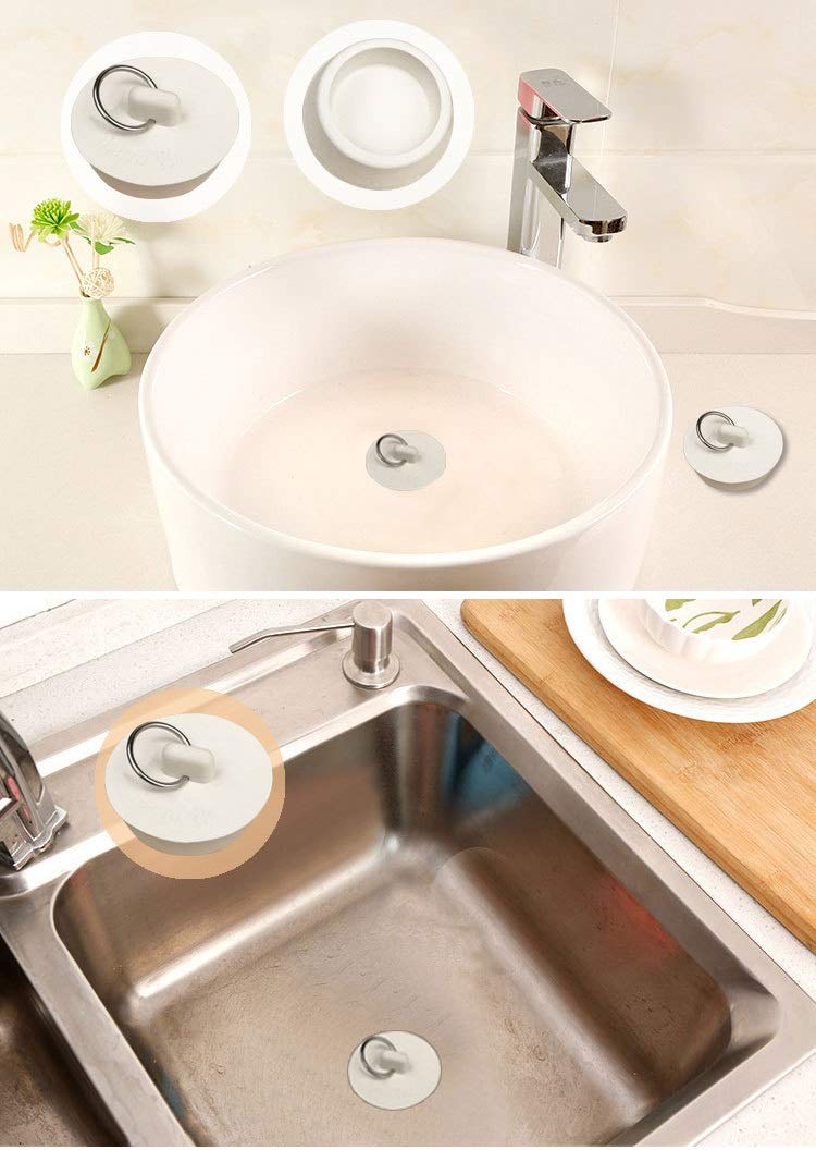 4 Sizes White Drain Stopper, Rubber Sink Stopper Plug With Hanging Ring For Bathtub Kitchen And Bathroom