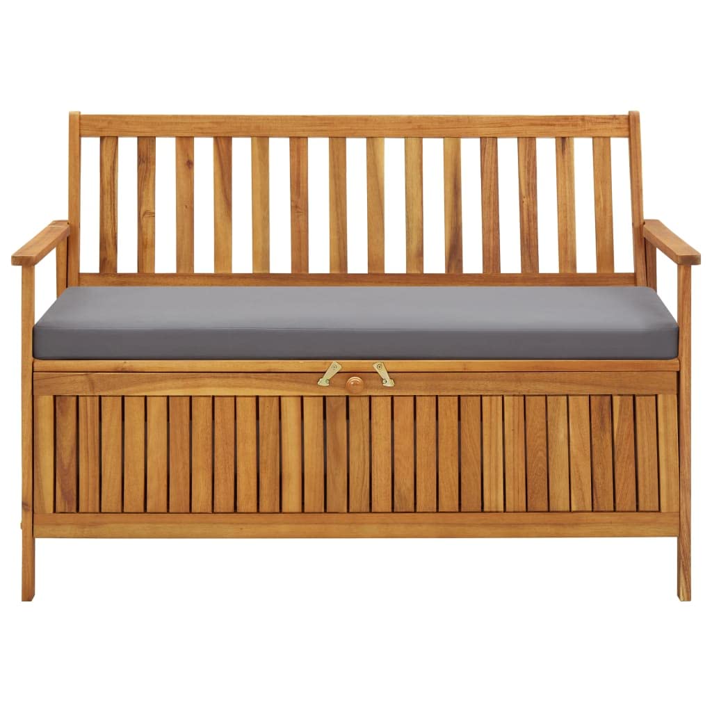 vidaXL Patio Storage Bench 47.2", Solid Acacia Wood, Dark Gray Cushion, Ample Storage Compartment, Rustic Style, Home and Garden Furniture