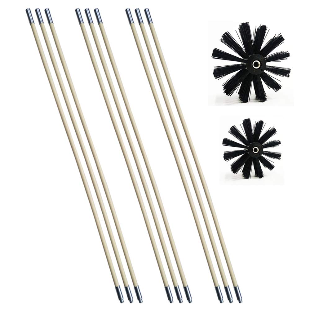 Chimney Cleaning Brush Dryer Duct Cleaner 2-in-1 Kit Fireplace Drier Vent Lint Sweeping Tools 18 Flexible Rods Rotary System Wor