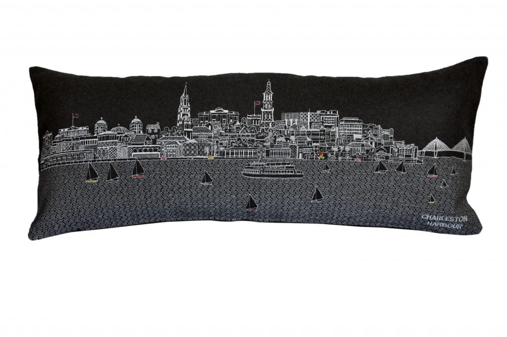 HomeRoots Grey 35' Black Charleston Nighttime Skyline Lumbar Decorative Pillow